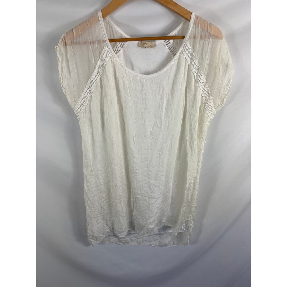 Ambra 100% Silk Made in Italy White Blouse Size Large
